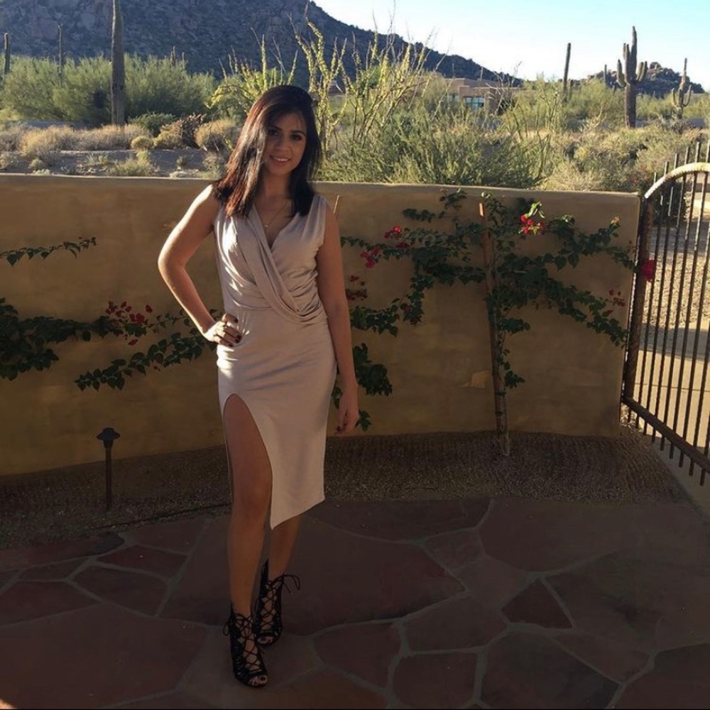 Mistress rocks Midi Beige slit dress